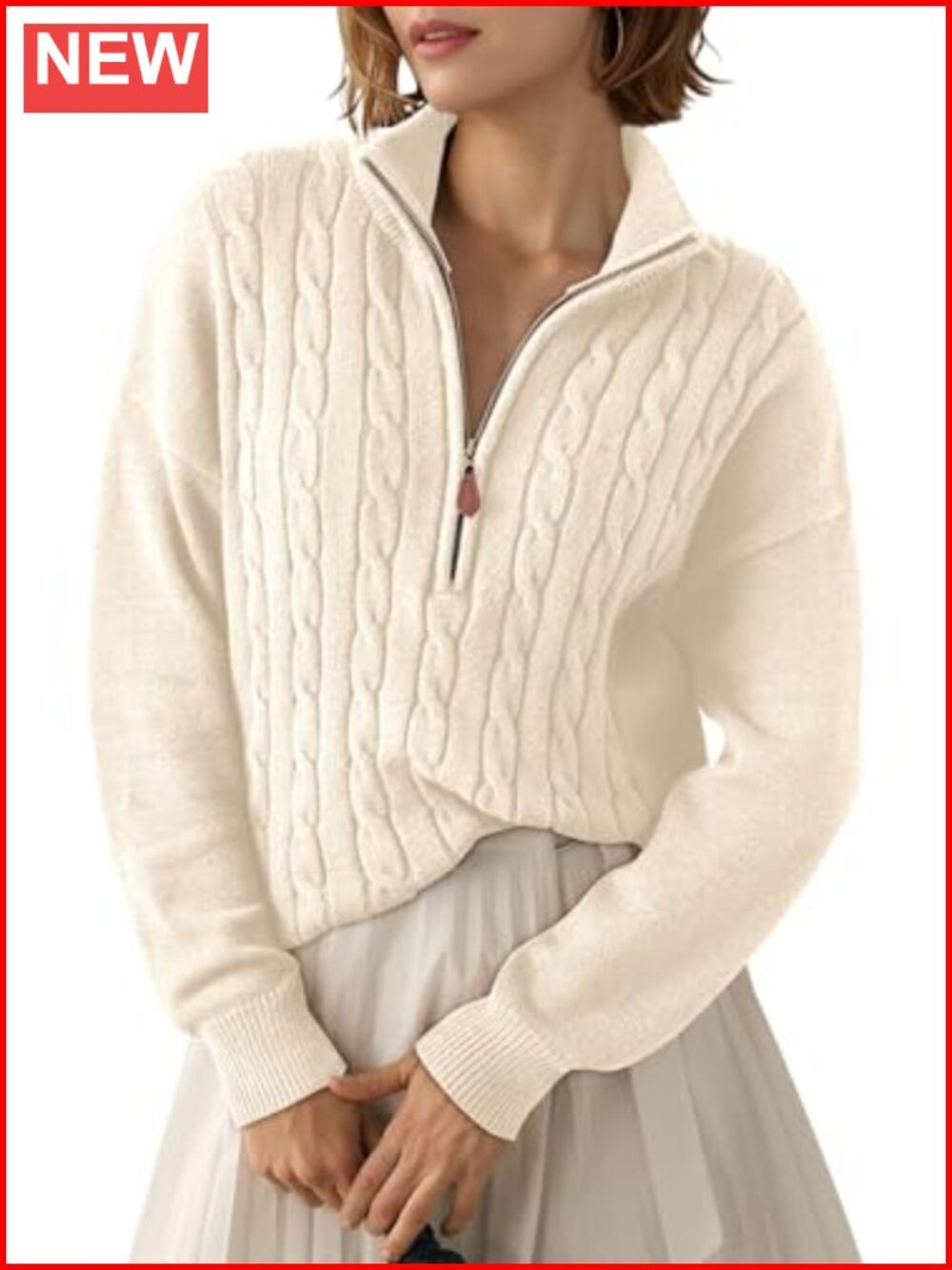 Dokotoo Women's Ribbed Cable Knit Quarter Zip Pullover Sweater